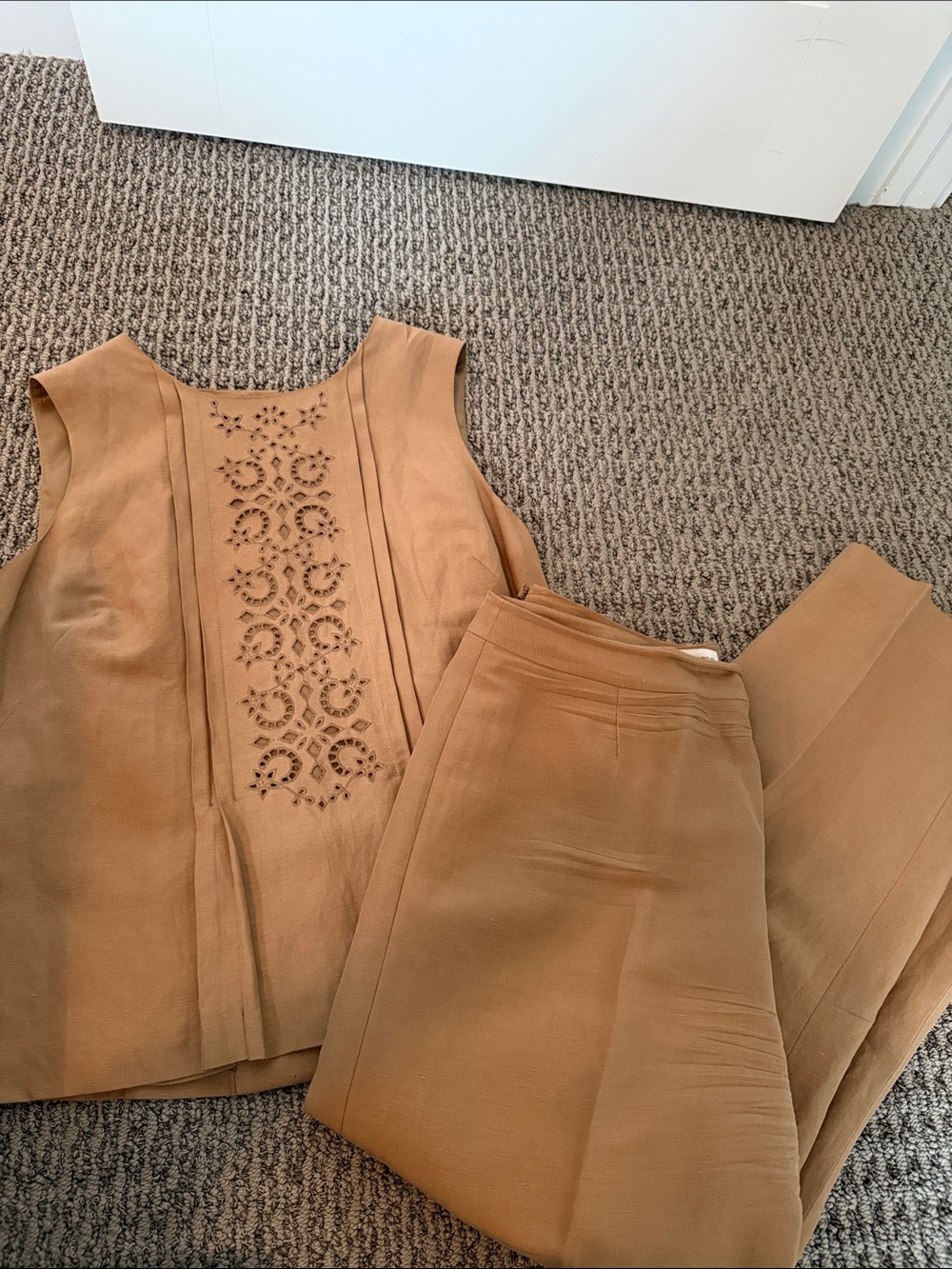 Sleeveless Brown Eyelet Front Women's Top